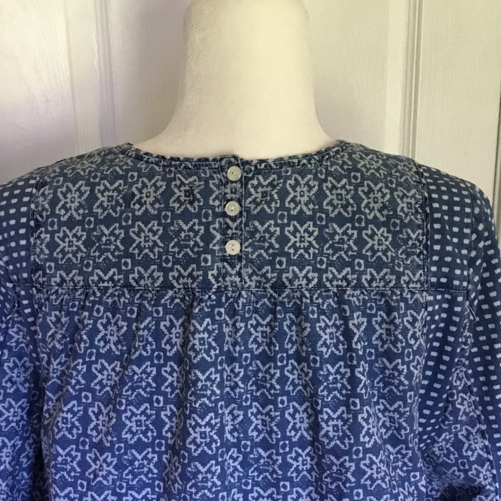 J. Crew Blue and White Boho Smock Top  Long-Sleeve Blouse Size 10 - Picture 6 of 9